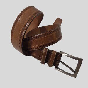 Mezlan Mens Brown Leather Belt Size 34 Made In Spain Perforated Detailing